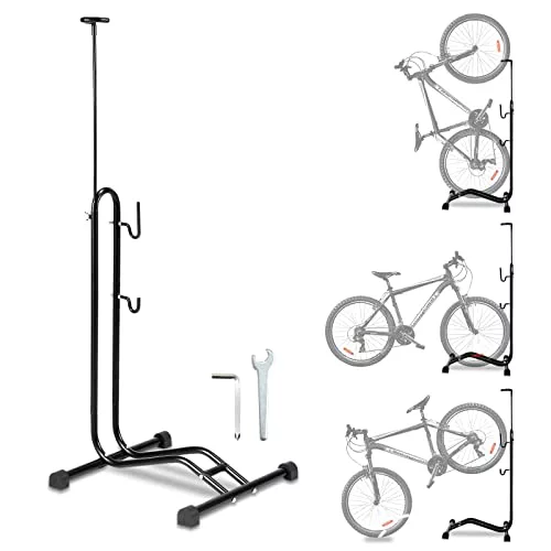Joparri Soporte para bicicletas de suelo, soporte de bicicleta de altura ajustable, soporte para bicicletas de 20 a 29 pulgadas, para garaje y apartamento con protección de marco, 42,5 x 43,5 x 117
