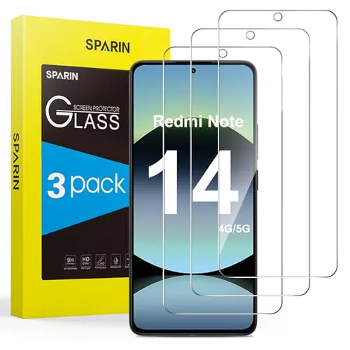 SPARIN Protector de Pantalla para Xiaomi Redmi Note 14 4G/5G(No Pro), Cristal Templado para Redmi Note 14 4G/5G, 3 Piezas, 9H Dureza