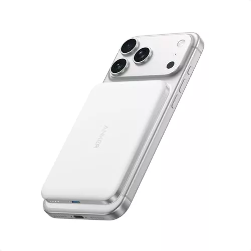 Anker Nano Certificado Qi2 15W Power Bank Magsafe ultradelgada de 5000 mAh, Cargador portátil Compatible con MagSafe,diseño ergonómico, para iPhone 17/16/15/14, Blanco