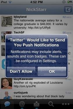 Twitter hacia el tiempo real, aparecen notificaciones push en Twitter para el iPhone