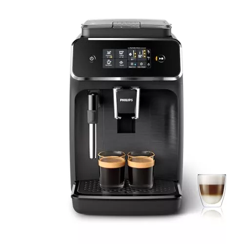 Philips Serie 2200 Cafetera Espresso Totalmente Automática - 2 Cafés, Pantalla Táctil, Espumador de Leche Clásico, Molinillo de Cerámica, Negro Mate (EP2220/10)