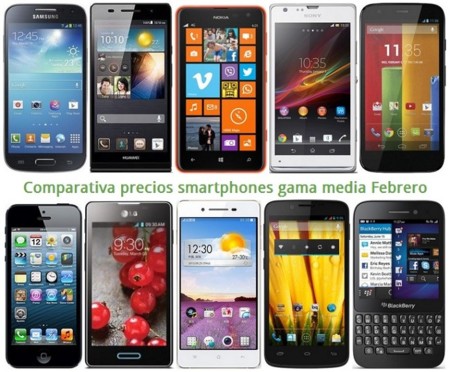 Comparativa precios Moto G, Lumia 625, Huawei P6, Galaxy S4 mini, iPhone 4S, Blackberry Q5 y otros gama media en Febrero