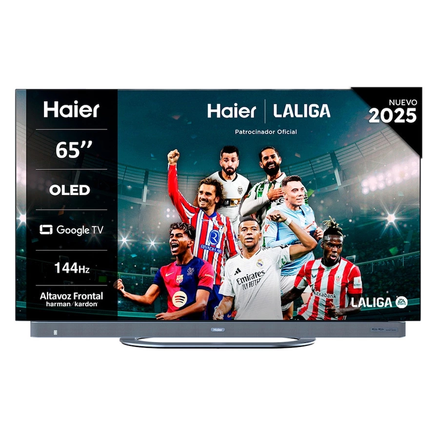 Haier - TV OLED 165 cm (65') Haier H65C95EUX UHD 4K, Smart Google TV, HDR10+, Dolby Vison, Dobly atmos con Harman Kardon, 144Hz.
