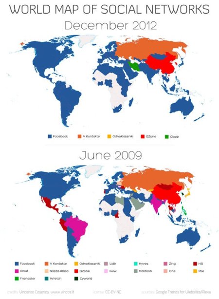 Nuevo mapa de las redes sociales en el mundo: Facebook sigue "canibalizando" al resto
