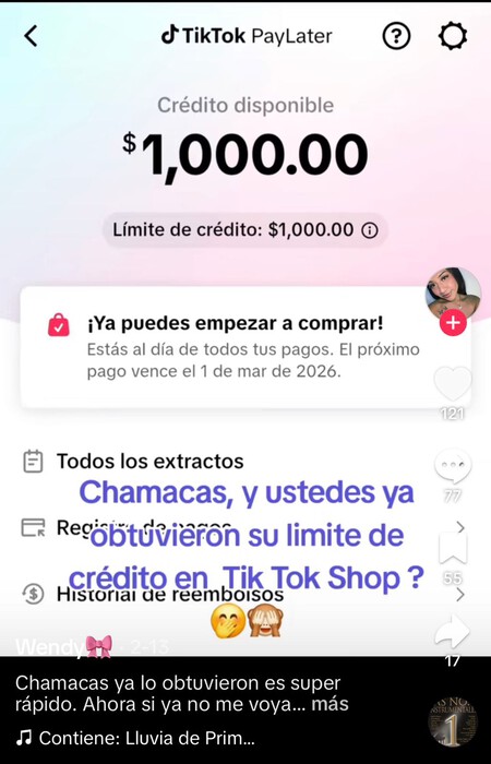 Captura de pantalla de usuarios en TikTok que reportan obtener crédito para compras en la app