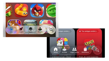Barra de menú en la App Store y Juegos con la beta 4 de iOS 26 Barra de menú en la App Store y Juegos con la beta 4 de iOS 26