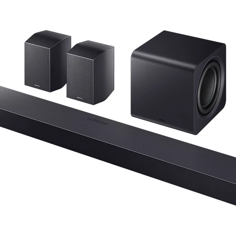 Samsung - Barra de sonido Samsung 2025 HW-Q990F, Dolby Atmos y DTS: X, Q-Symphony, 11.1.4 con 23 altavoces, 756W, Subwoofer inalámbrico 8' de 300W, Wi-Fi.