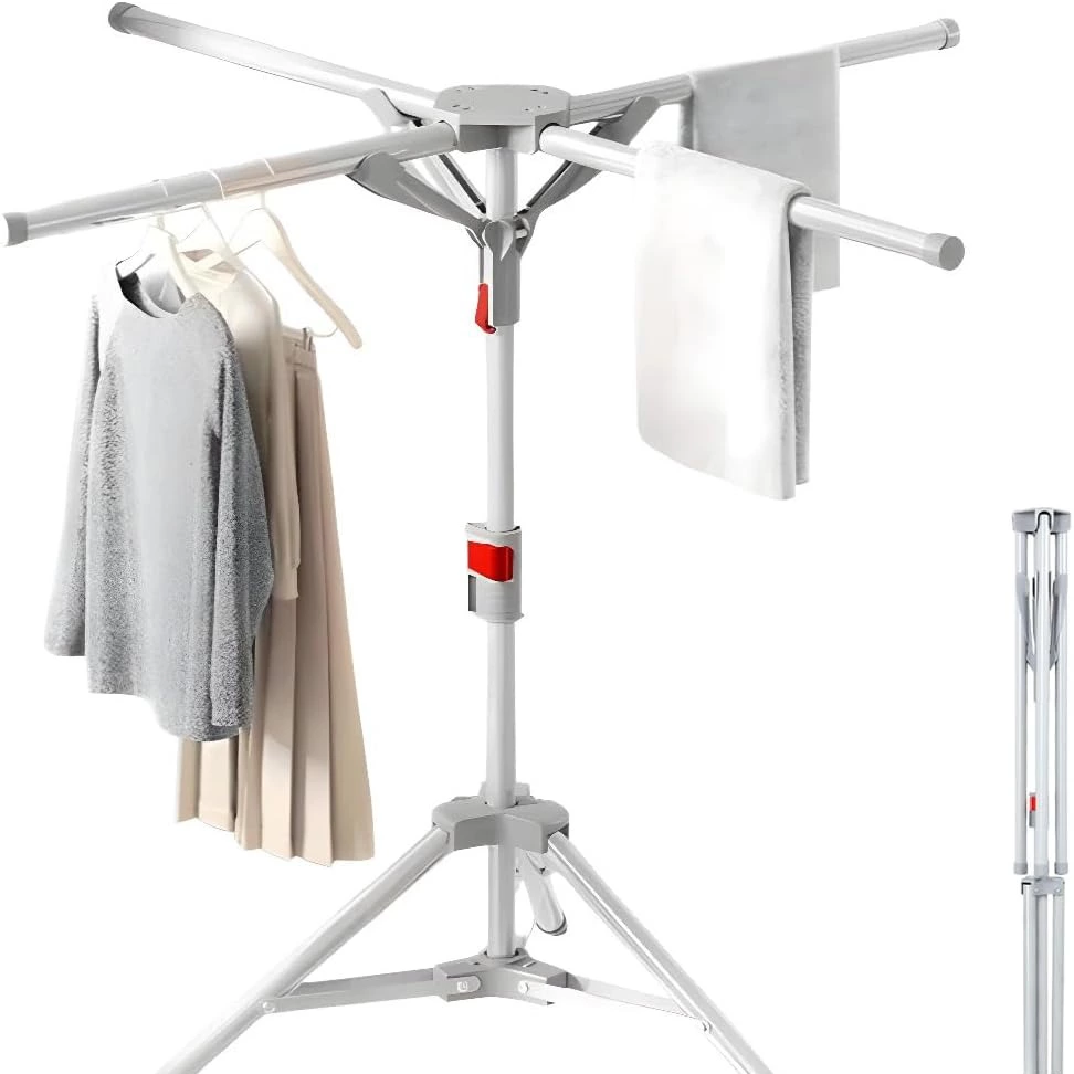 Tendedero Plegables,Tenderetes de Ropa con 4 Alas y Altura Extensible de 130-180cm, Válido para Interior y Exterior.
