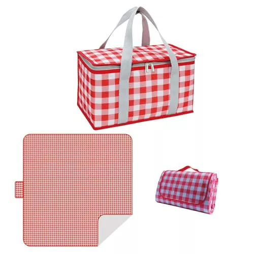 Cestas de picnic aisladas, bolsa de gran capacidad, manta portátil, impermeable, para actividades al aire libre en calor o frío, color