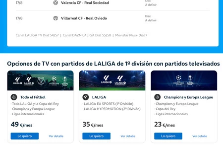 Movistar ha actualizado la siguiente jornada de LaLiga manteniendo el precio para los paquetes de fútbol