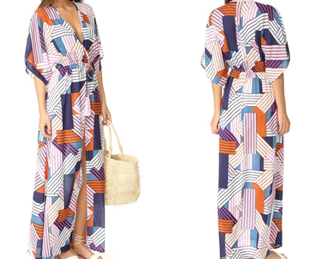 Laura Caftano Pareo Donna Maxi Stampato Con Bottoni, Copricostume Leggero Per Estate, Spiaggia E Vacanze