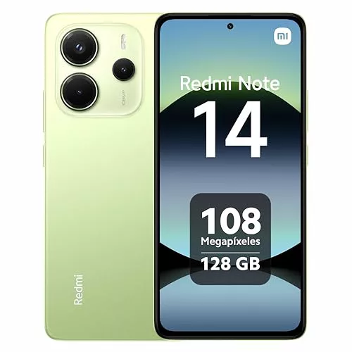 Xiaomi Redmi Note 14 - Smartphone Móvil de 6+128GB, Pantalla de 6.67" AMOLED FHD+ 120Hz, MediaTek Helio G99-Ultra, Cámara de 108MP, TurboCharge 33W, 5500 mAh, Cargador no Incluido, Verde (Versión ES)