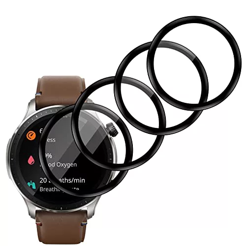 [4 Piezas Protector Película Compatible con Amazfit GTR 4 Protector de Pantalla, Anti-Arañazo, Alta Definición, [No Burbujas] Soft HD TPU Película Protectora - Negro