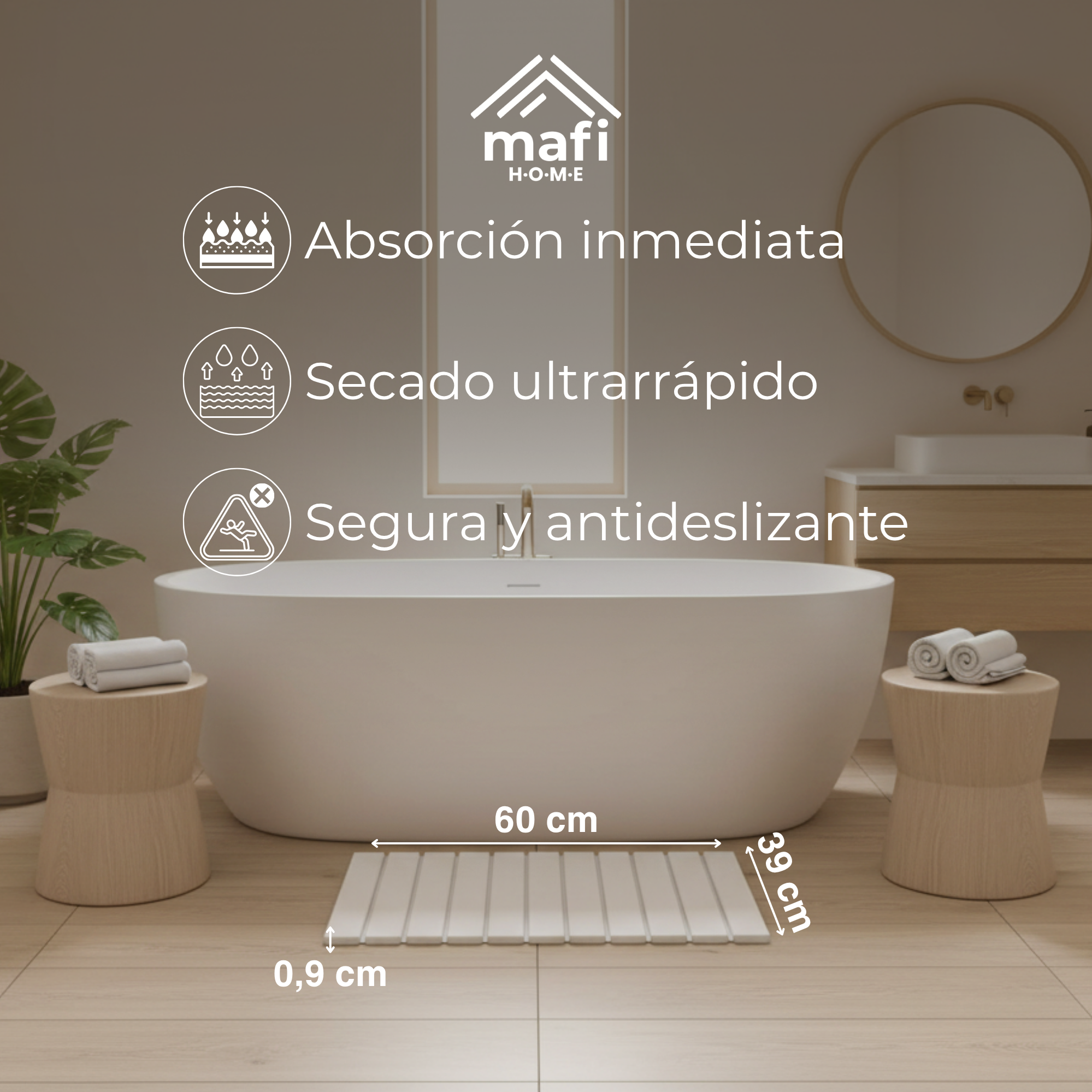 Alfombrilla de Baño Diatomita Plegable 39x60 cm – Secado Rápido, Antideslizante y Antibacteriana – Piedra Diatomita
