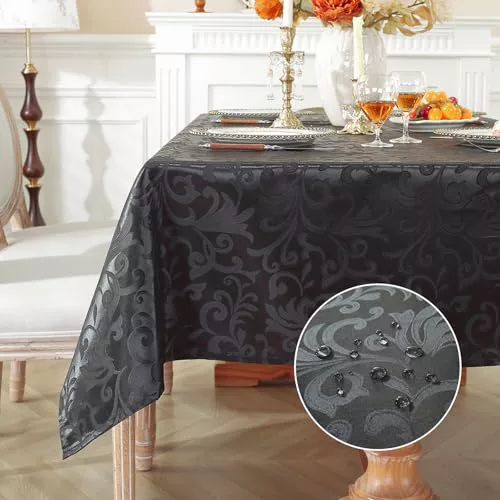 Meioro Mantel Mesa Rectangular, Mantel Antimanchas de Tela de Poliéster Impermeable, Manteles de Cocina Grandes con Patrones Florales para Decoración de Comidas y Fiestas, Festivos (Negro,100x140cm)