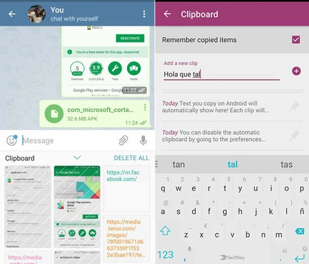 Samsung キーボードのクリップボード (左) と SwiftKey (右)
