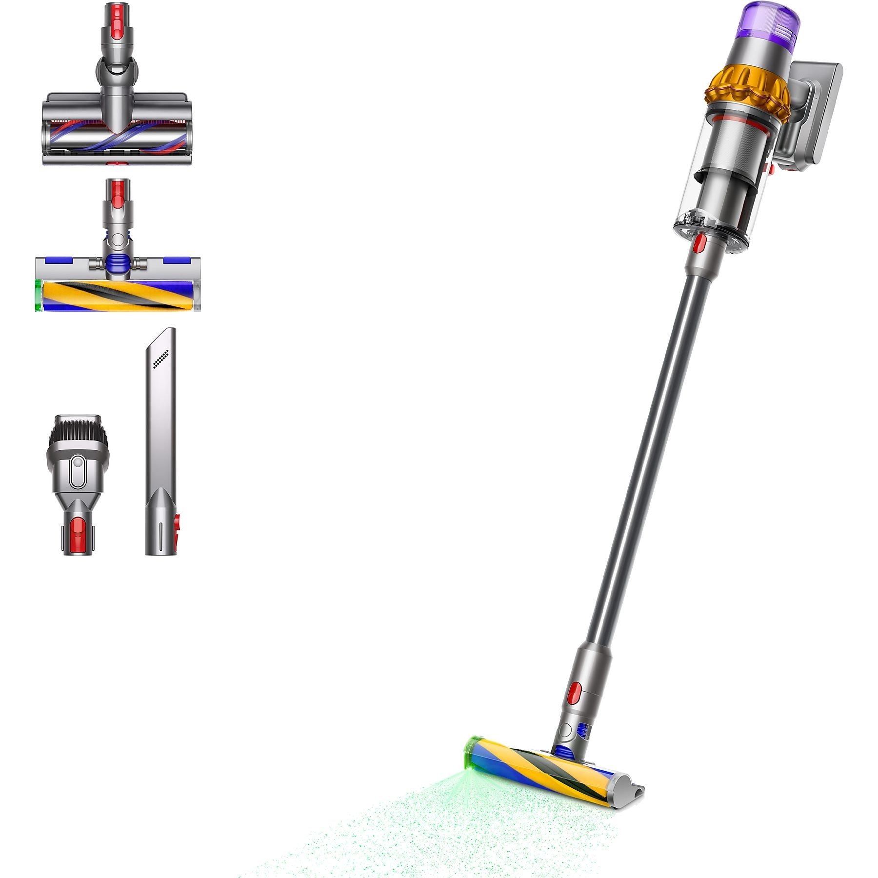 Aspirador escoba - Dyson V15 Detect™ Absolute, Potencia succión 240 AW, 60 min, Inteligente y Potente, 3 Modos, Tecnología Láser, Sensor Suciedad