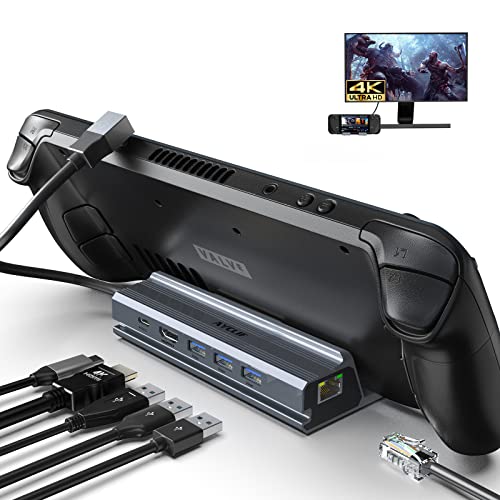 AYCLIF Steam Deck Dock, 6 in 1 Estación de Acoplamiento para Steam Deck con HDMI 4K@60Hz, 3*USB 3.0, Carga PD de 100W, Ethernet de 1 Gbps, Base de Acoplamiento para Valve Steam Deck Accesorios
