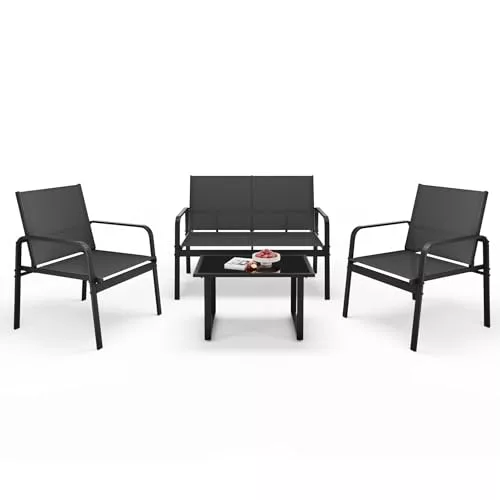 Mondeer Juego de Muebles de jardín de 4 Piezas, Mesa de jardín y sillas