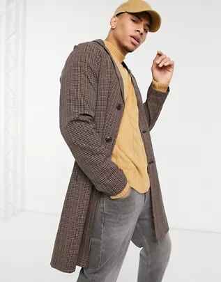 Abrigo largo a cuadros vichy con cinturón de Harry Brown en ASOS