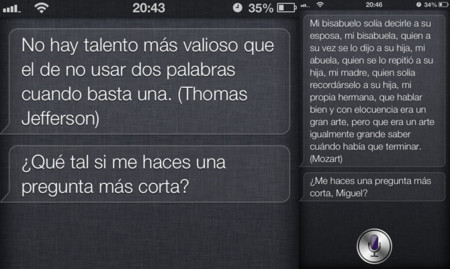 Siri predica sobre la virtud de ser breve cuando le hacemos una pregunta demasiado larga