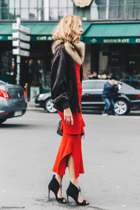 Pfw Paris Fashion Week Fall 2016 Street Style Collage Vintage Stella Mccartney Red Bomber Candela Novembre