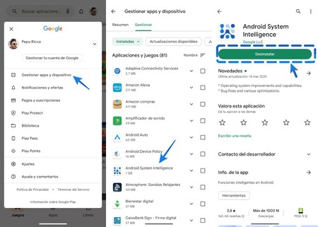 Android システム インテリジェンスのアップデートをアンインストールする
