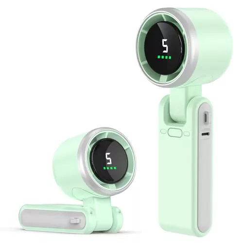 KARFUN Ventilador de Mano Portátil, 5 Velocidades, Viento 12 m/s (Verde)