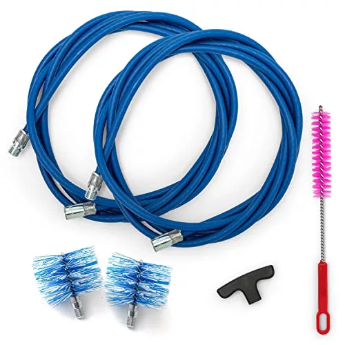 BARETTO Kit de Limpieza para Estufa de Pellets | Ø 80–100 mm | 6 m AZUL | 2 Cepillos de Nylon | Conexión M12 | Curvas 90°