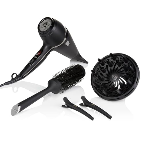 ghd Air Kit - Secador de Pelo Profesional con Boquilla, Difusor, Cepillo, Pinzas y Funda, Secado 2x Más Rápido, Reduce el Encrespamiento - Para Todo Tipo de Cabello - Color Negro, (Enchufe Europeo)