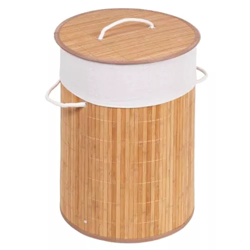 Cesto ropa sucia - Cesta ropa sucia, Cesto plegable de bambu (Natural, Redondo 50x35cm)