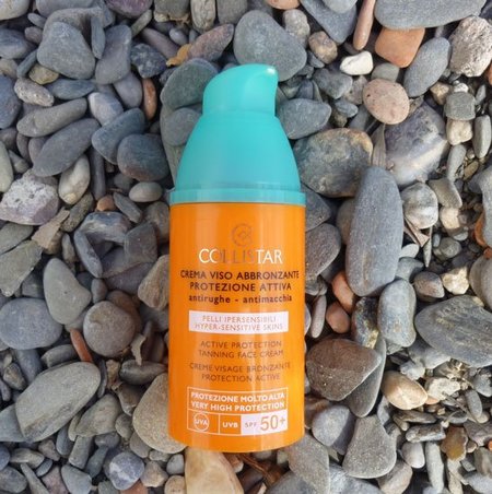 Crema solar facial SPF 50 de Collistar con Luteína, ideal pieles masculinas sensibles. Mi prueba