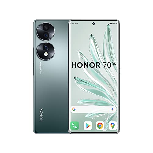 HONOR 70 Smartphone 5G, OLED 6,67" a 120 Hz, 8GB, 128GB, Triple Cámara 54 MP, IMX800, Dual 1080P HD Video, Batería 4800mAh, Supercharge 66W, Turbo X, MagicUI 6.1, Android 12 GMS, Wi-Fi, Emerald Green