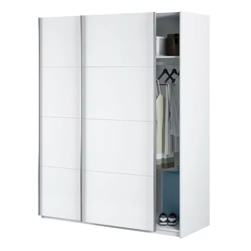 Habitdesign Armario Ropero 2 Puertas Correderas, 200x150x60 (AltoxAnchoxFondo - en cm), Color Blanco Artik, Modelo Hera