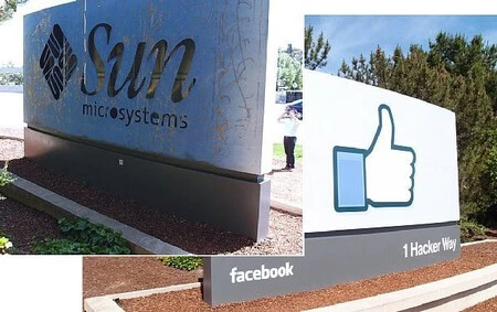 Cartel de las oficinas de FaceBook, donde si le das la vuelta encuentras el de Sun microsystems
