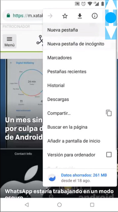 Menú Chrome Android