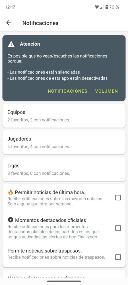 Notificaciones Fotmob