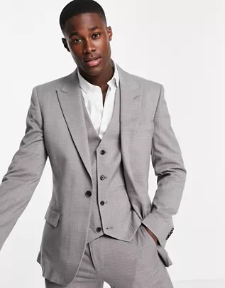 Chaqueta de traje gris carbón de hilos cruzados de corte slim de ASOS DESIGN Wedding