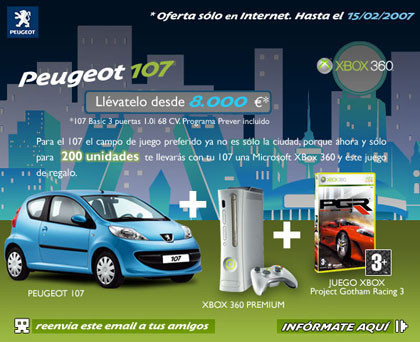 Compra un Peugeot 107 y llévate una Xbox 360