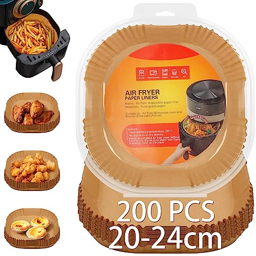 Owelth 20-24cm Papel Freidora Aire, 200 Piezas Papel Air Fryer Cuadrado, Antiadherente Desechable Papel Horno Freidora Aire, Forro Papel Pergamino para Freidora Aire Cosori Cecotec 5.5L 6L