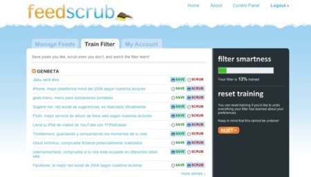 FeedScrub, filtrado de contenidos en canales RSS según entrenamiento previo