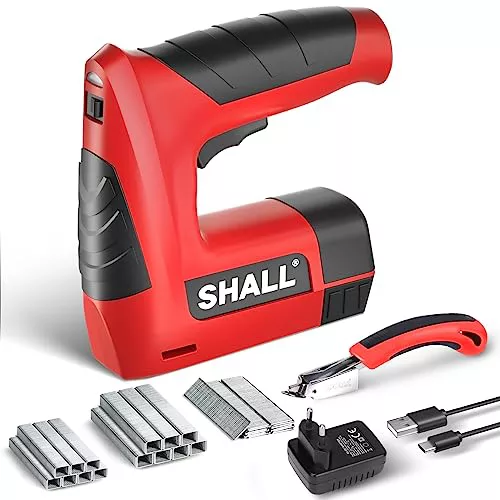 SHALL Electric Staple Gun 3 in 1, Cordless Upholstery Stapler with 2500 Staples, Staple Remover and Quick Charger for Crafts, DIY, Decoration