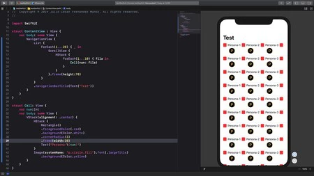 SwiftUI で水平にスクロールするセルを含むテーブルの例