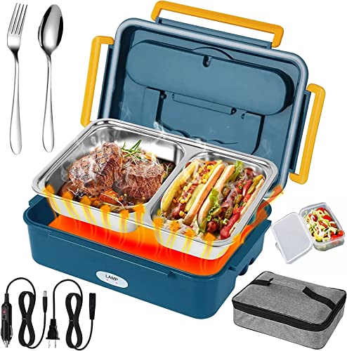 Fiambrera Eléctrica, Calentador de Comida 80w, Calentador de Comida Portátil, Fiambrera Calentable 1.5L para Coche/Camión/Hogar/Oficina/Escuela, Contenedor de Acero Inoxidable 304 Extraíble,Verde