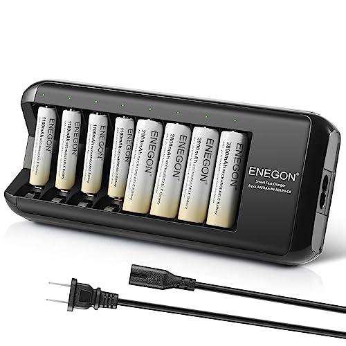 ENEGON cargador de pilas recargables AA y AAA + 8 pilas 