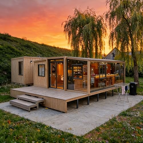 Casa pequeña expandible de 20 pies y 40 pies para la familia, casa prefabricada modular plegable con 4 dormitorios, 2 baños completos, cocina y sala de estar, villa móvil portátil, marco de acero a