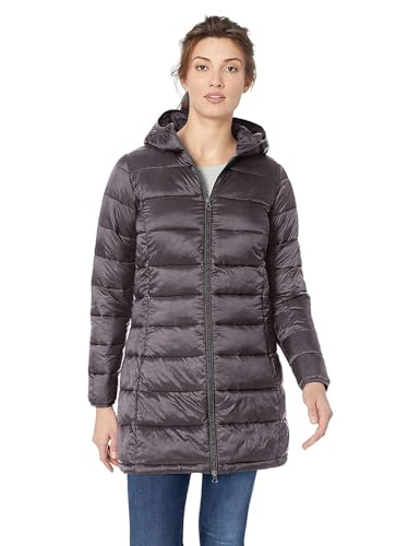 Amazon Essentials Abrigo Acolchado con Capucha, Ligero e Impermeable (Disponible en Tallas Grandes) Mujer, Carbón Mezcla, M