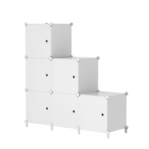 AWTATOS Organizador de Almacenamiento de 6 Cubos con Puertas | Estante Modular Apilable Para Dormitorio, Bricolaje, Blanco