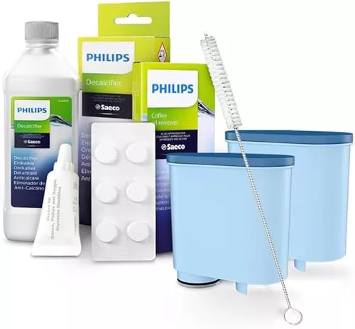 Sillar Kit Mantenimiento para Cafeteras Philips y Saeco – Descalcificador 250 ml, Desengrasante CA6704/10, Grasa HD5061, 2 Filtros Sillar CA6903, Cepillo de Limpieza