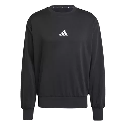 adidas Hombre Essentials Feelcozy Fleece Sweatshirt, Black/White, L